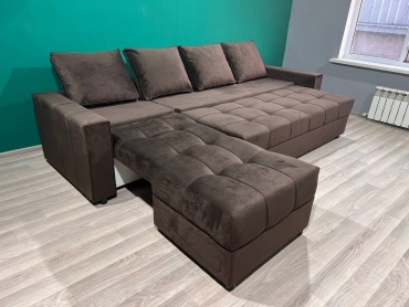 Диван угловой Khan mebel 34227656, 285х70 см, обивка велюр, коричневый