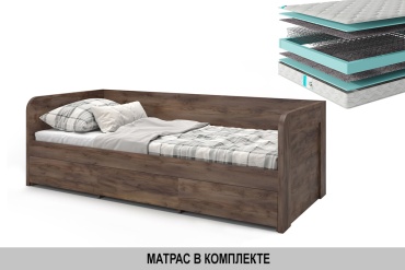 Кровать Euromebel Вирджиния, 00057133 односпальная, 90x200 см (с матрасом, без подъёмного механизма) темно-коричневый
