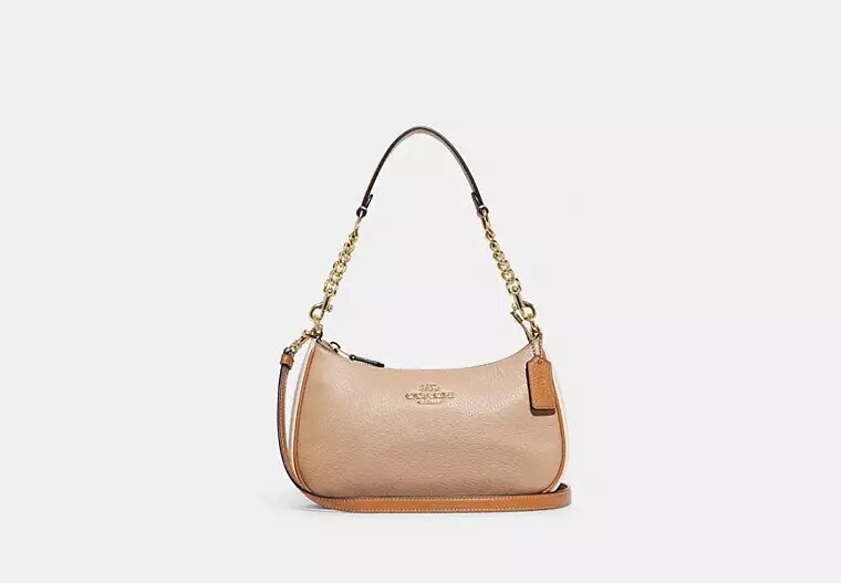 Сумка багет Coach натуральная кожа белый, бронзовый