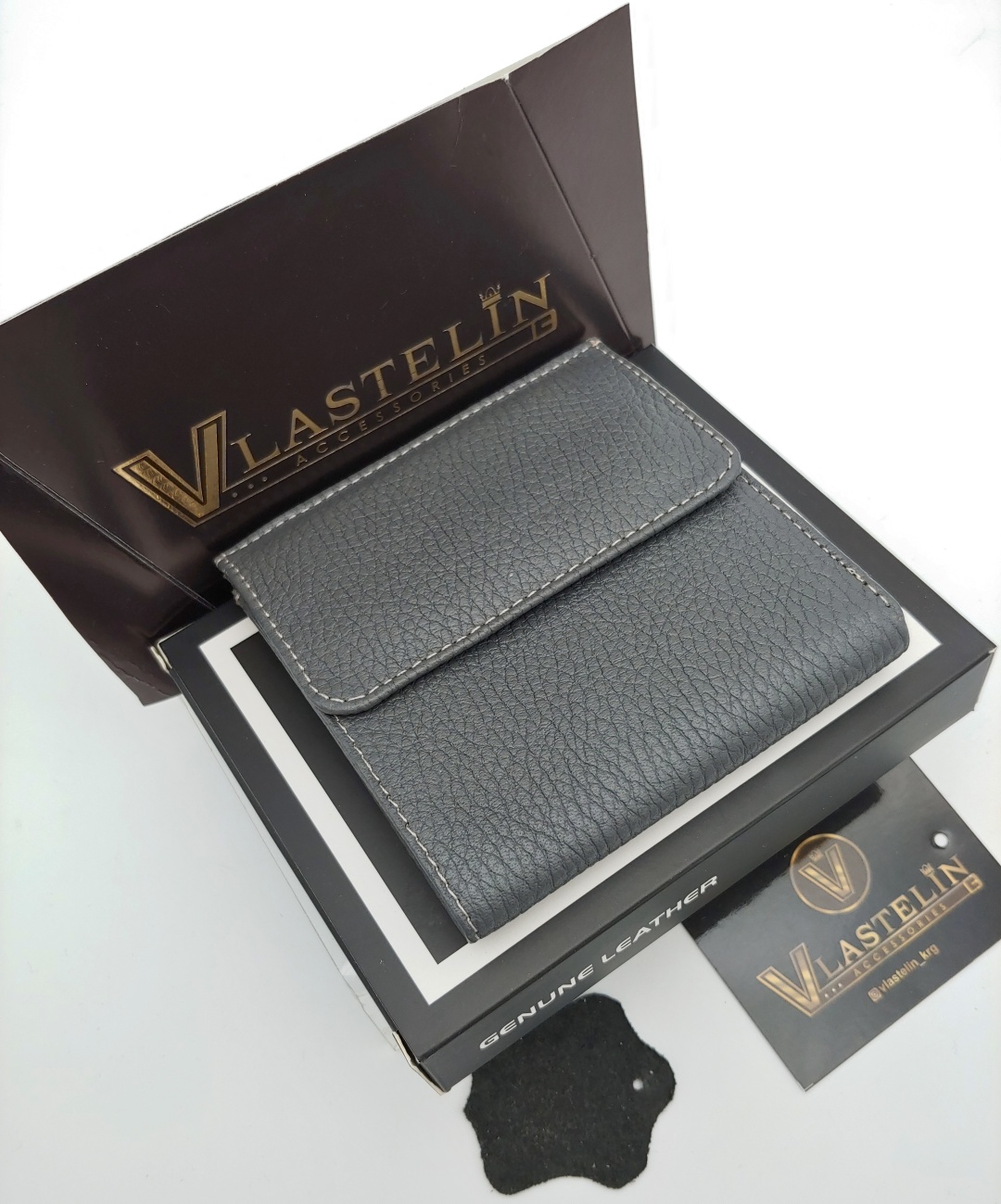 Кошелек Vlastelin металл, натуральная кожа графит