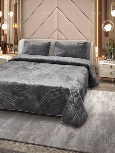 Покрывало Home City 220х240 см, хлопок, велюр, серый