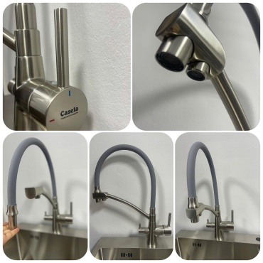 Смеситель с гибким изливом Casela CL54855A-9, латунь, цвет светло-серый
