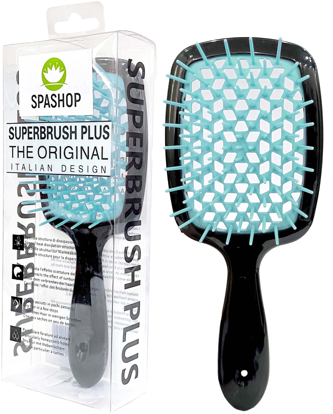 SPASHOP массажная расческа Superbrush черная, бирюзовая