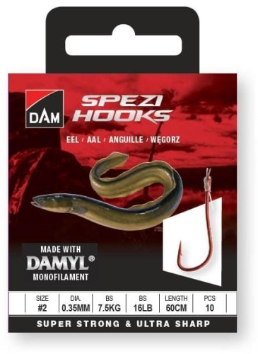 Крючки с поводками на угря DAM SPEZI EEL# №4 / 0.30MM / 5.4KG / 12LB / 60CM / 10PCS