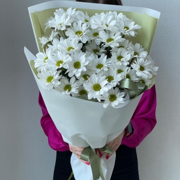 FloraLux моно-букет с открыткой хризантема 5 шт 50 см