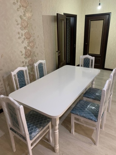 Комплект стол и 6 стульев 879797 белый, бирюзовый