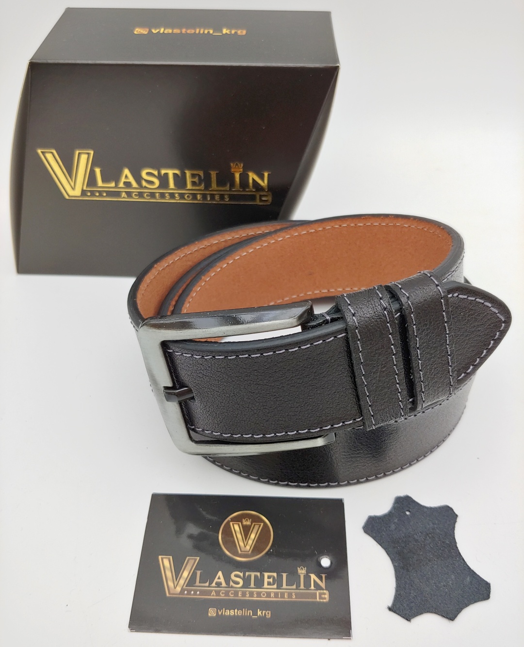Ремень Vlastelin металл, натуральная кожа 120 см черный