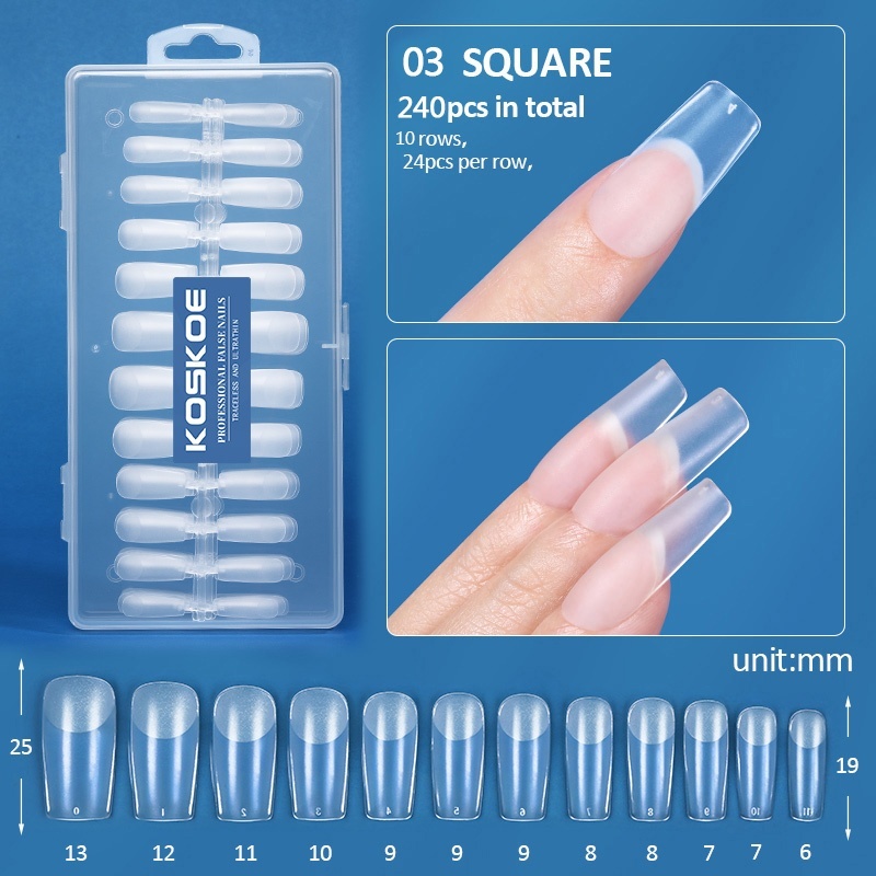 KOSKOE типсы мягкий квадрат Nail Tips 03 прозрачный 240 шт