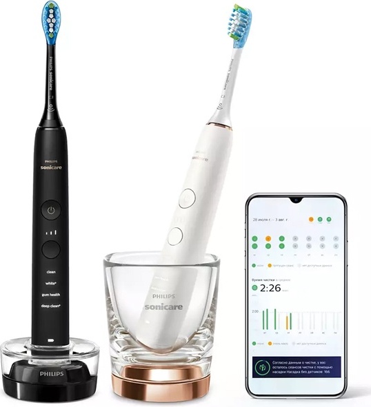 Philips звуковая щетка DiamondClean HX9914/57 щетина средняя белый, черный