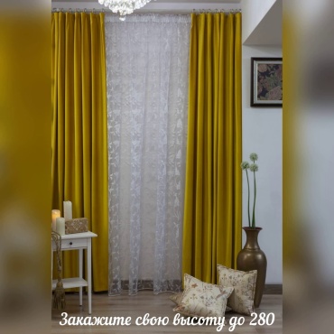 Портьеры Бархат 300x280 см 2 шт, бархат, желтый