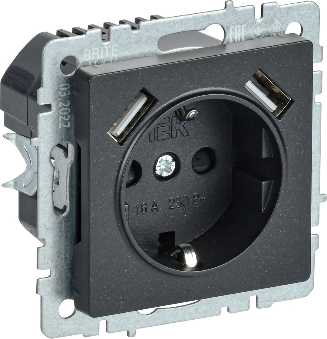 Купить Розетка IEK встраиваемая BRITE BR-R14-16-U21-D31-K02, USB ...