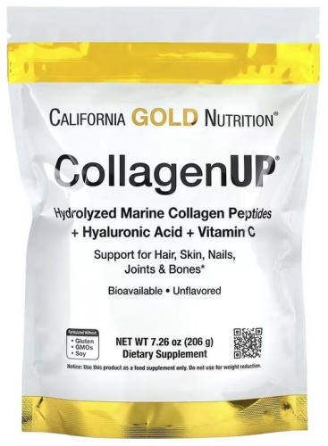 California Gold Nutrition пептиды морского коллагенна с гиалуроновой кислотой и витамином C порошок 206