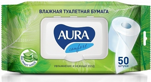 AurA влажная туалетная бумага 1-слойный 50 шт, бамбук