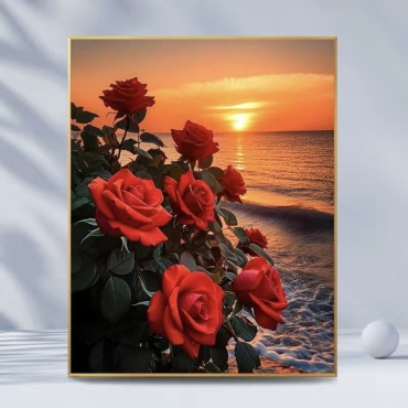 Картина по номерам DIY DIGITAL PAINTING Пляжный закат и розы холст на подрамнике 30x40 см