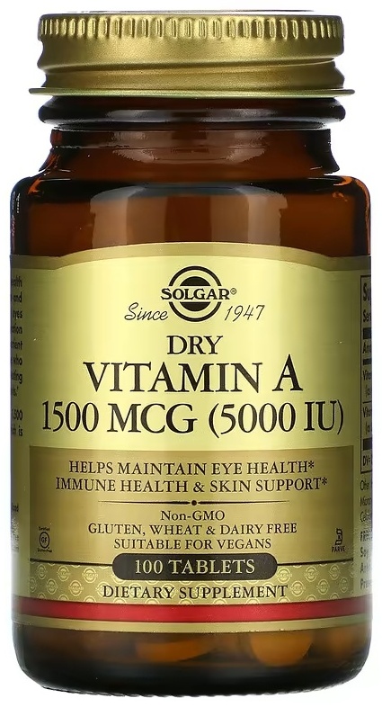 Купить Solgar Dry Vitamin A 1500 mcg 5000 IU таблетки 100 шт в кредит в ...