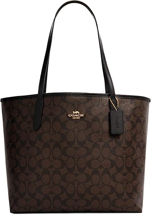 Сумка тоут Coach натуральная кожа, канвас коричневый
