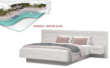 Кровать MySTAR Вирджиния с ящиками двуспальная, 160x200 см (с матрасом, без подъёмного механизма) белый, серый