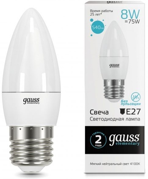 Gauss 8W E27, светодиодная, дневной белый