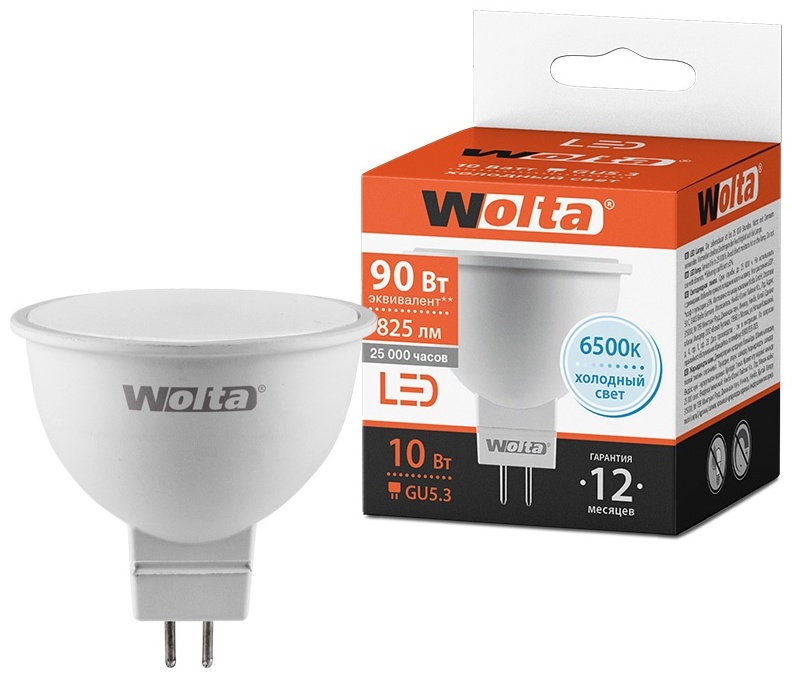 Wolta 10W GU5.3, светодиодная, холодный белый