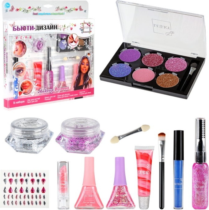 Lukky Бьюти-Дизайн Make Up Princess,лаки д.ногтей,тени д.век,блеск д.губ,помада д.губ,блёстки,тушь д лак для ногтей, тени, помада, блеск, тушь 3+