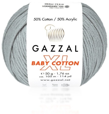 Моток GAZZAL Baby Cotton XL 3430 светло-серый 105 м 50 г