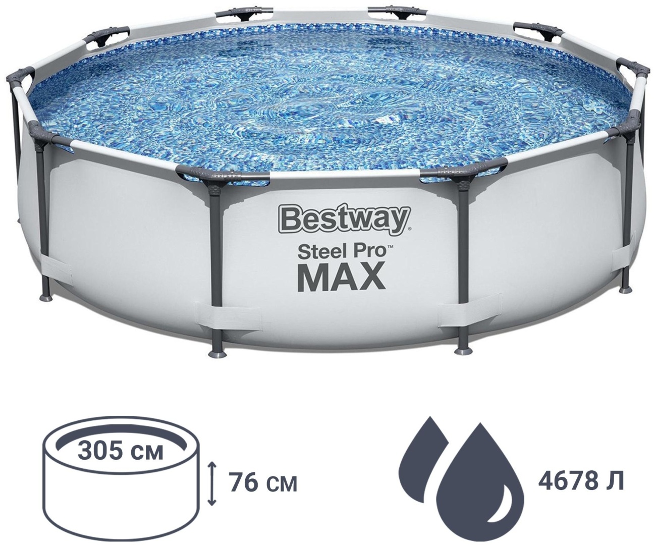 Купить Бассейн каркасный Bestway Steel Pro Max 56406, 305x305x76 см в ...