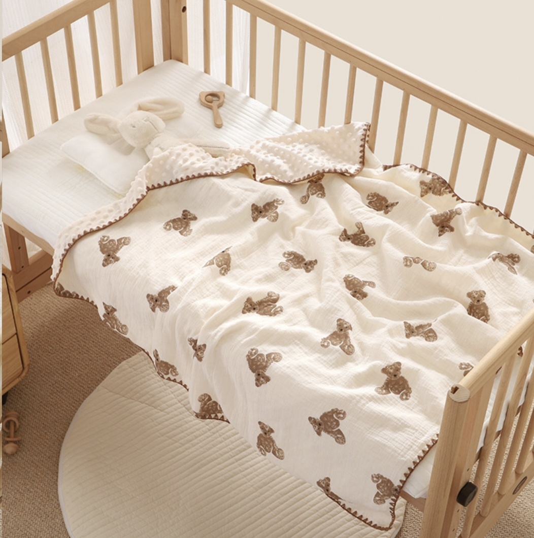 Детский плед Baby story Мишка 100х110 см, плюш, муслин, карамельный