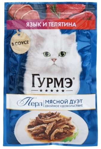 Gourmet Перл кусочки в соусе телятина, язык 75 г 1 шт