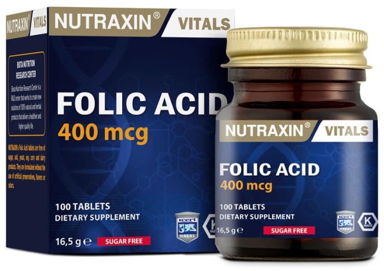 Купить NUTRAXIN БАД Folic Acid 400 mcg 16,5 г 100 таблеток в Алматы ...