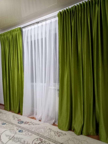 Комплект Home Textile 200x275 см 2 шт, сетка, велюр, зеленый