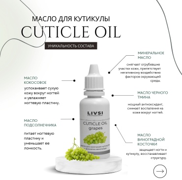 Livsi Масло для кутикулы с ароматом винограда 50 мл