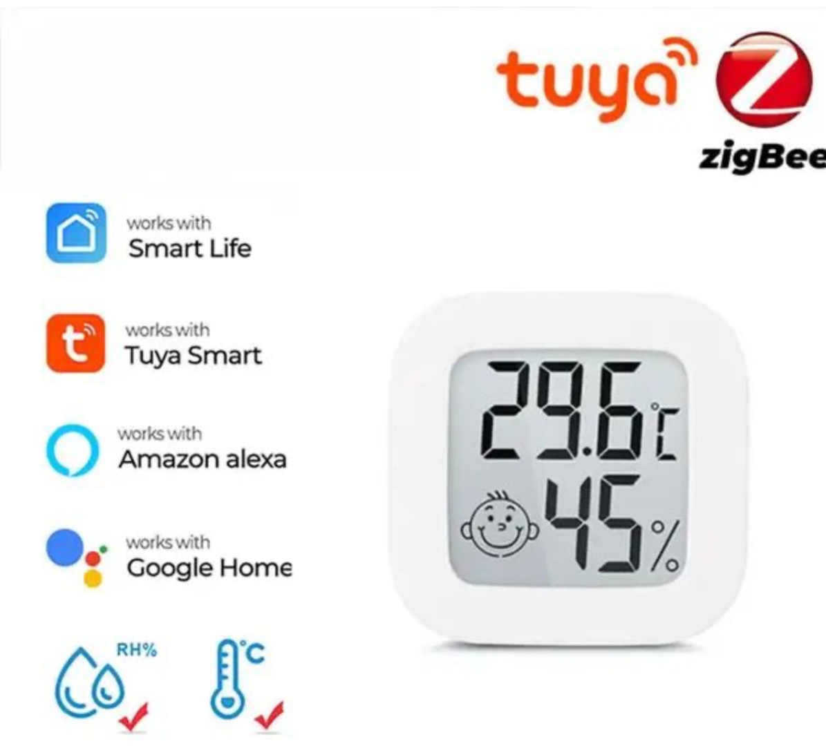 Датчик температуры и влажности Tuya 171119900002, экосистема: Apple HomeKit, Умный дом Яндекса, Tuya Smart, LifeSmart, Samsung SmartThings, Google Home, IKEA Home smart, Smart life