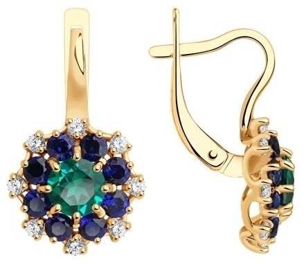 Серьги SOKOLOV 072 727743 вес 3.19 г золото, фианит, корунд, изумруд