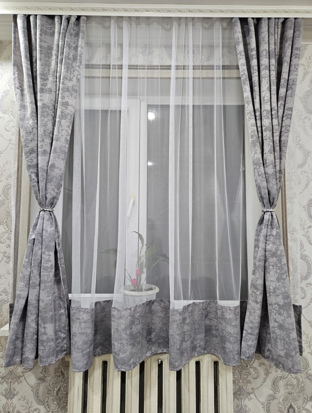 Комплект ADINA 280x180 см 3 шт, лен, жаккард, серый