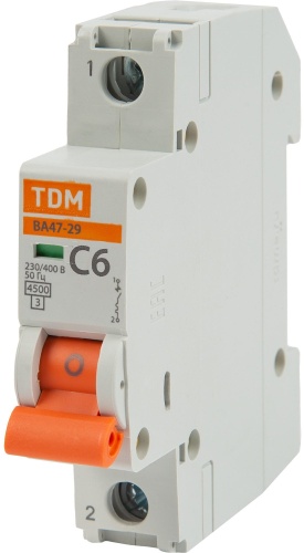 TDM ELECTRIC автоматический выключатель ВА47-29 1Р 6А 4,5кА х-ка С