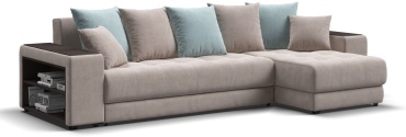 Угловой диван Divan Boss ДУБАЙ 3.0 угол (MONOLIT Латте, Aqua NEW), 300х155 см, обивка велюр, серый