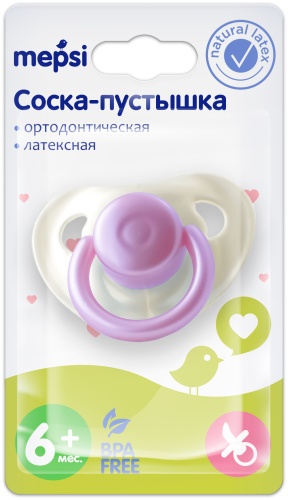 Пустышка Mepsi Соска-пустышка латексная MEPSI ортодонтическая, 6+, ассорт. (0305), 1 шт, мультиколор