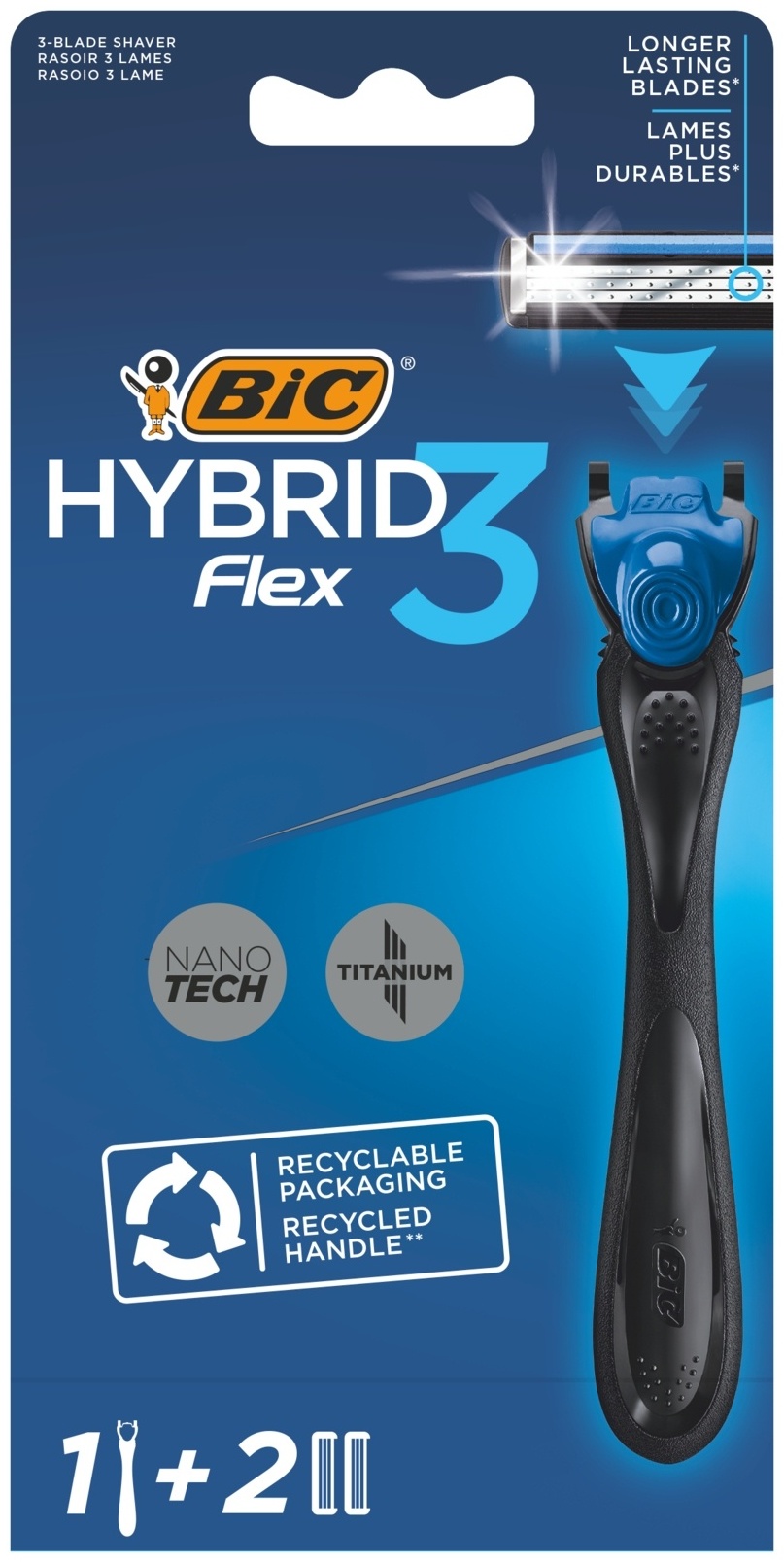 Bic Hybrid Flex3 бритвенный станок 1 шт + сменные кассеты 2 шт