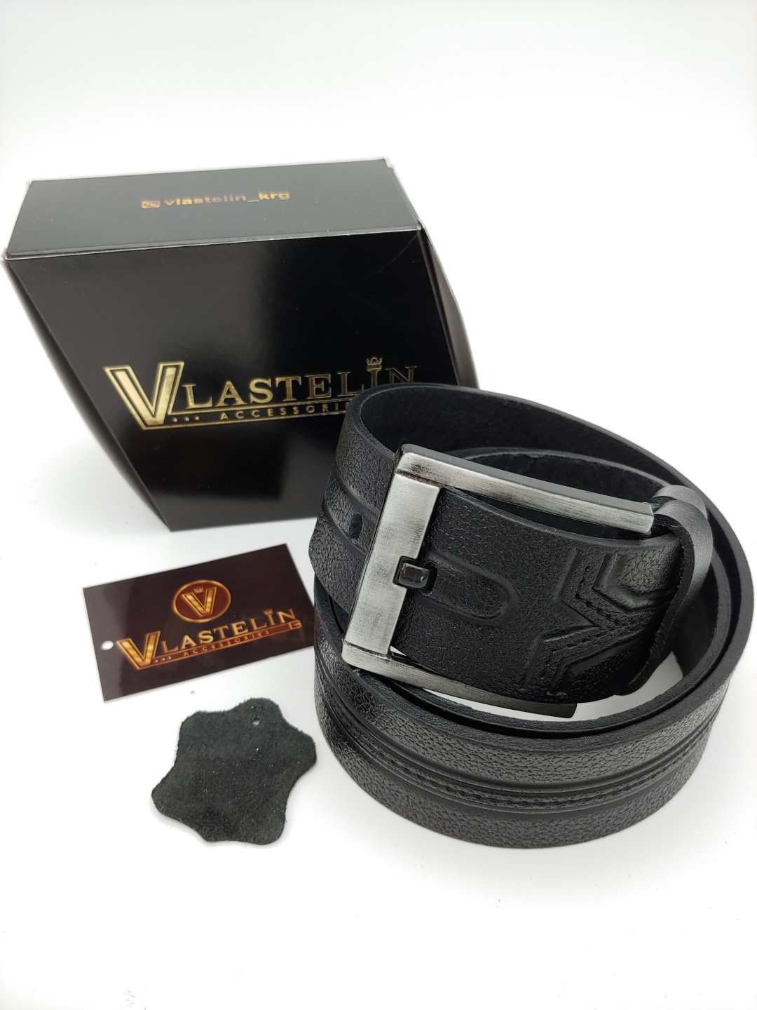 Ремень Vlastelin металл, натуральная кожа 120 см черный