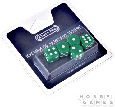 Игральные кости Stuff Pro D6 шестигранные 16 мм 5 шт зеленые