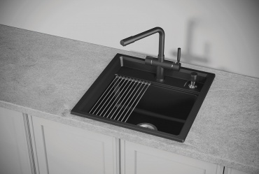 Кухонная мойка GRANULA KS -5002 50х51х21.5 см, кварцевый песок, тон шварц