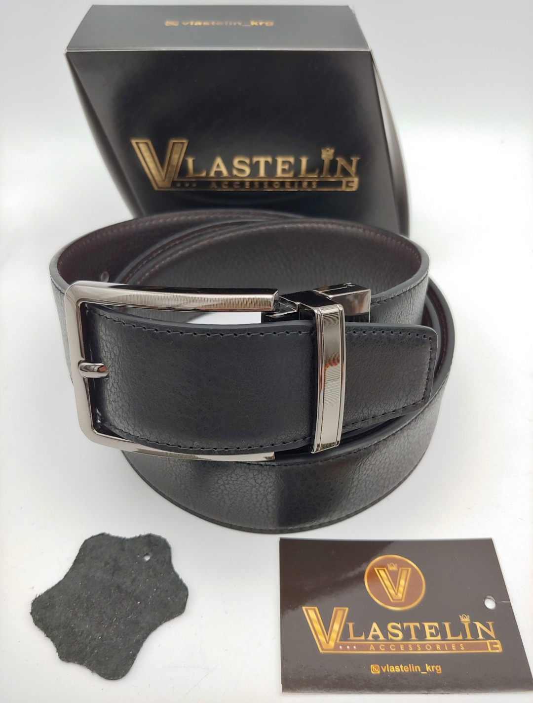 Ремень Vlastelin металл, натуральная кожа 110 см черный, коричневый