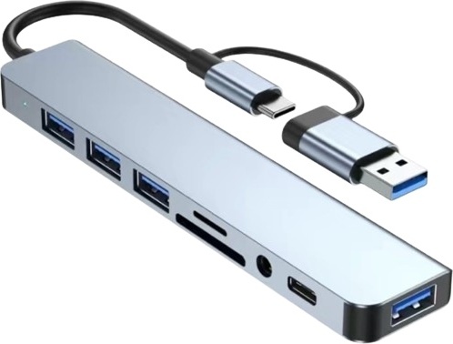 Док-станция USB/Type-C HUB 8 in 1 серый