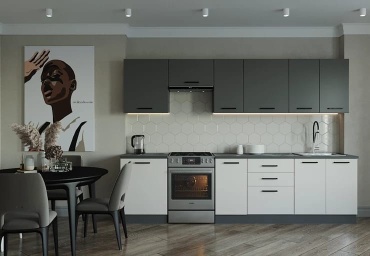 Кухонный гарнитур LN House Eliza, 300x216х60 см, ЛДСП, белый, серый