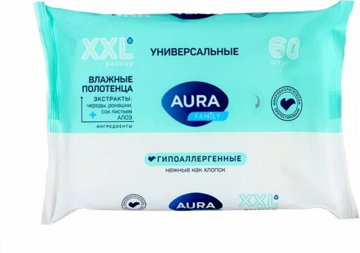 Влажные полотенца AurA Family 60 шт