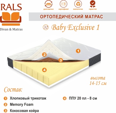 Матрас RALS 32 Baby Exclusive 1, 180x200x15 см