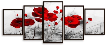 DREAM ART STUDIO модульная картина Красные маки на сером фоне 104x54 см