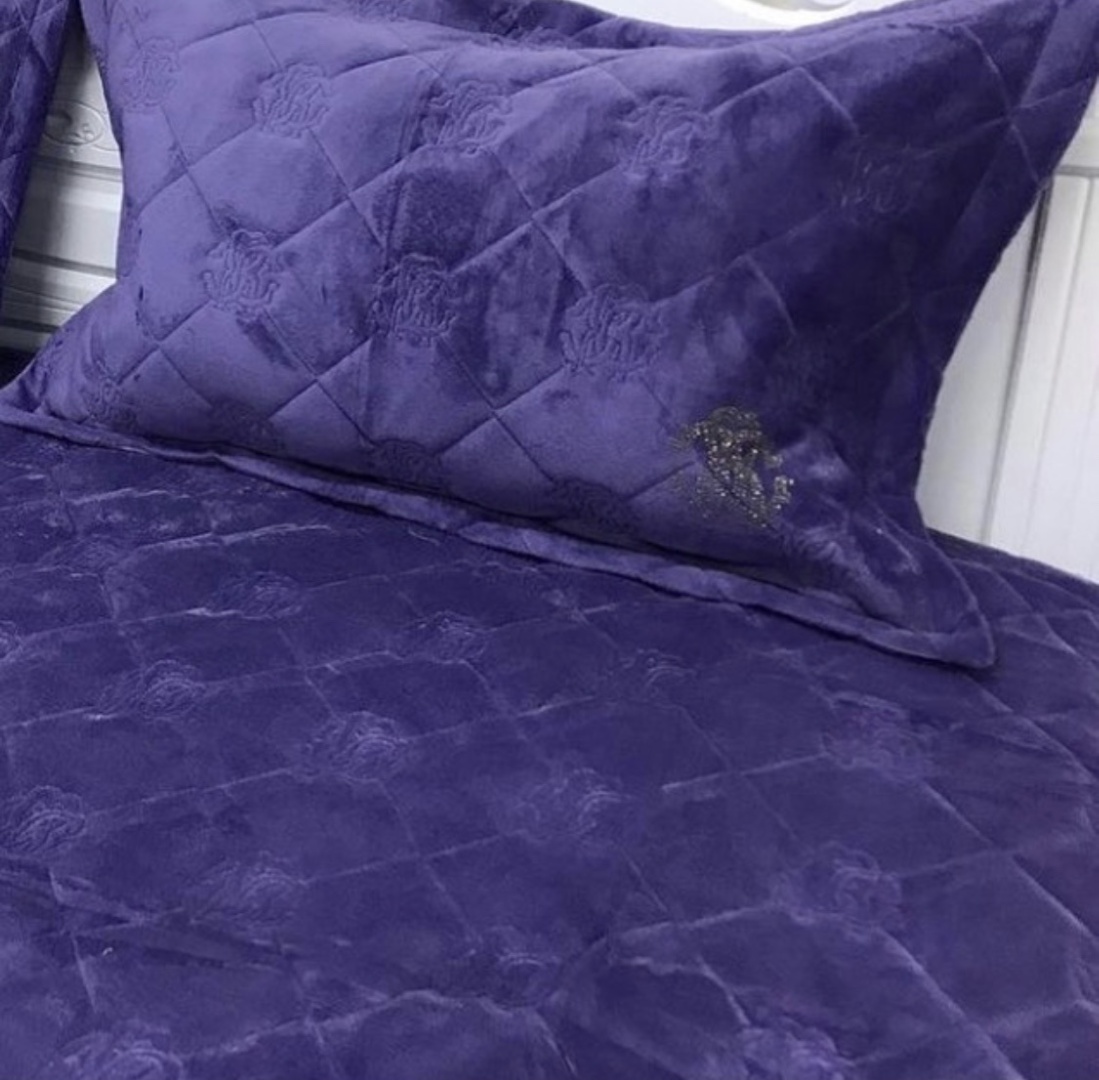 Покрывало с наволочками Roberto Cavalli 220х240 см, велюр, фиолетовый