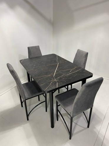 Комплект MEBEL STYLE GROUP 958206485, стол 120х80 см + 6 стульев, черный, серый