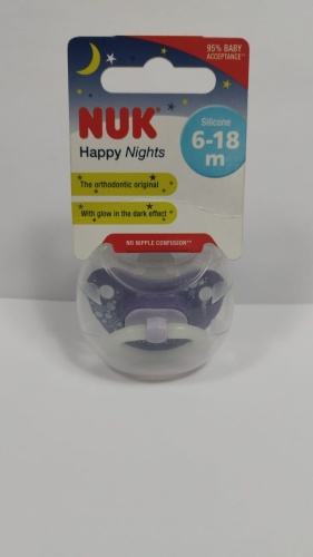 Пустышка NUK HAPPY Nights 10736508, 1 шт, фиолетовый